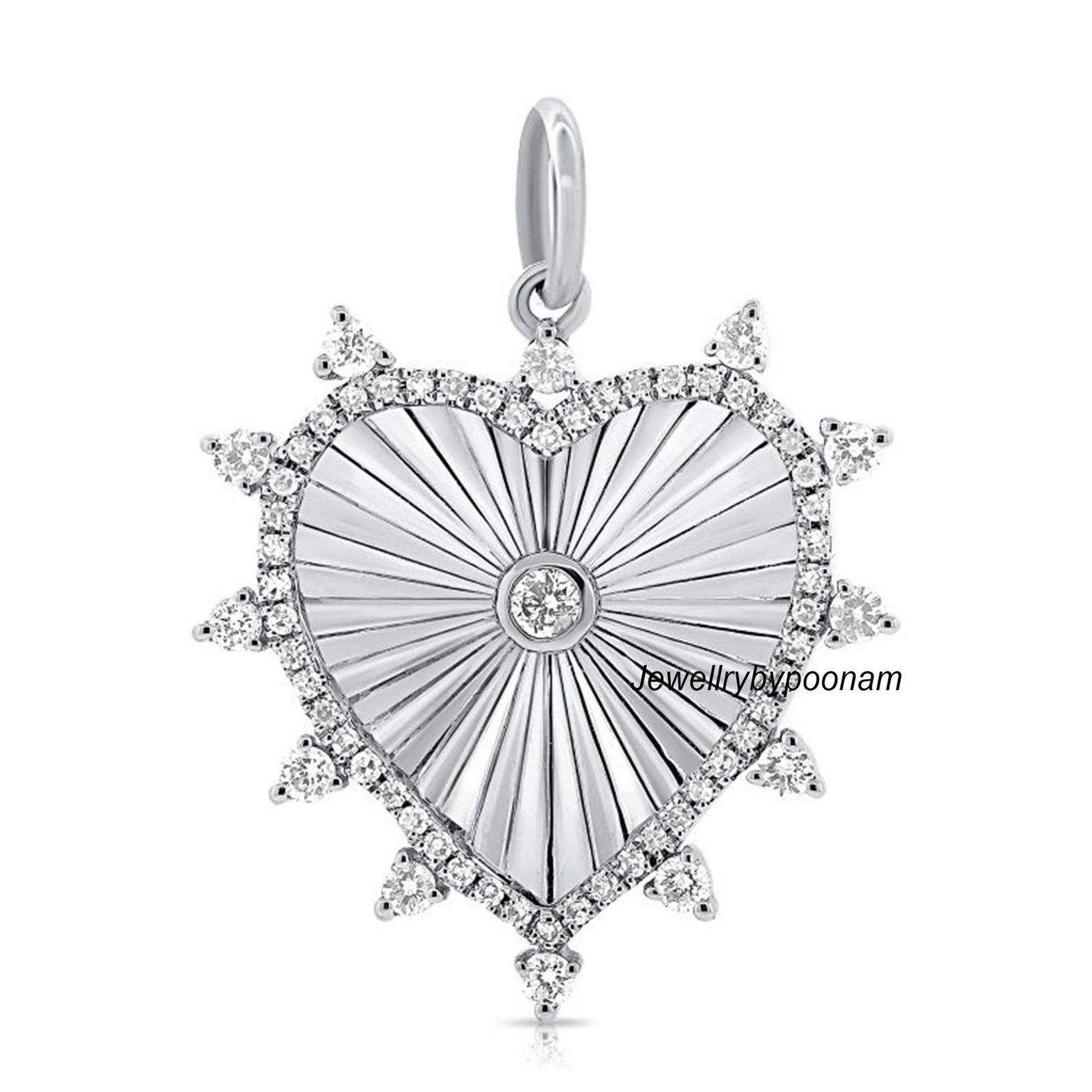 14k Gold Heart Moissanite Pendant: Diamond Charm Jewelry Gift - View 2 - Jewelry By Poonam | SKU: PJP4817-SLYGMN-30M 2/26 14k Gold Heart Moissanite Pendant: Diamond Charm Jewelry Gift - View 2 - Jewelry By Poonam | SKU: PJP4817-SLYGMN-30M 2/26