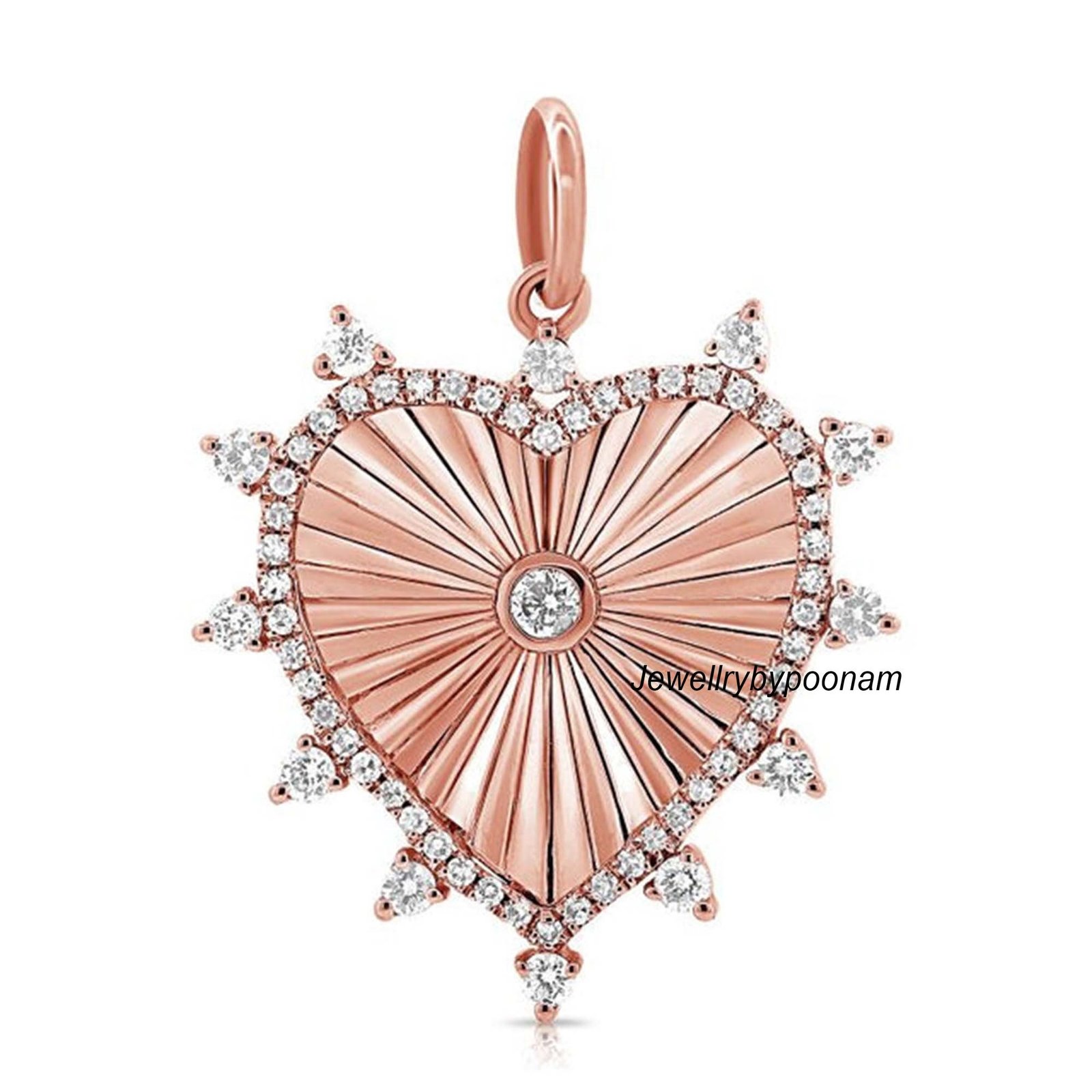 14k Gold Heart Moissanite Pendant: Diamond Charm Jewelry Gift - View 3 - Jewelry By Poonam | SKU: PJP4817-SLYGMN-30M 2/26 14k Gold Heart Moissanite Pendant: Diamond Charm Jewelry Gift - View 3 - Jewelry By Poonam | SKU: PJP4817-SLYGMN-30M 2/26