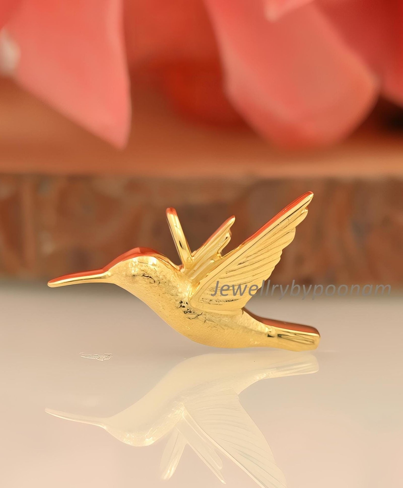 14k Gold Hummingbird Pendant: Dainty Bird Charm - Jewelry By Poonam | SKU: PJP4738-SLYG-22M 2/26 14k Gold Hummingbird Pendant: Dainty Bird Charm - Jewelry By Poonam | SKU: PJP4738-SLYG-22M 2/26