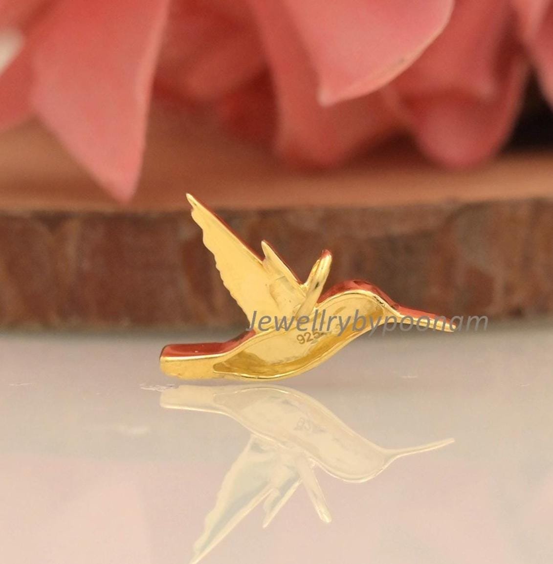14k Gold Hummingbird Pendant: Dainty Bird Charm - View 2 - Jewelry By Poonam | SKU: PJP4738-SLYG-22M 2/26 14k Gold Hummingbird Pendant: Dainty Bird Charm - View 2 - Jewelry By Poonam | SKU: PJP4738-SLYG-22M 2/26