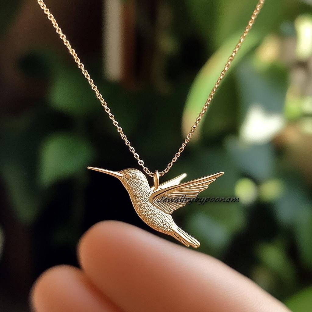 14k Gold Hummingbird Pendant: Dainty Bird Charm - View 3 - Jewelry By Poonam | SKU: PJP4738-SLYG-22M 2/26 14k Gold Hummingbird Pendant: Dainty Bird Charm - View 3 - Jewelry By Poonam | SKU: PJP4738-SLYG-22M 2/26