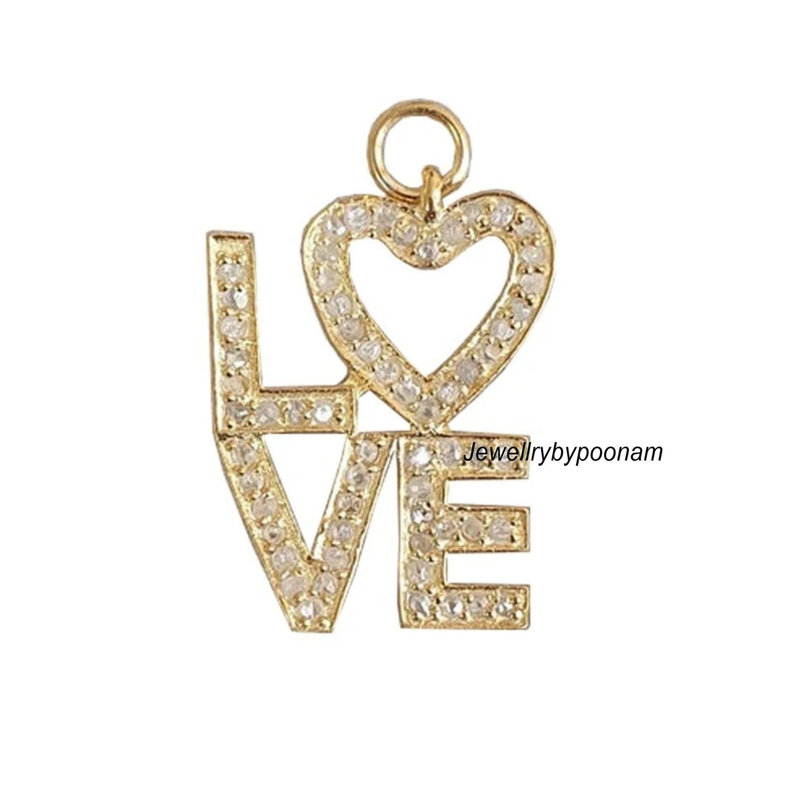 14k Gold LOVE Pendant: Sterling Silver Diamond Charm (22MM) - Jewelry By Poonam | SKU: PJP- 14k Gold LOVE Pendant: Sterling Silver Diamond Charm (22MM) - Jewelry By Poonam | SKU: PJP-