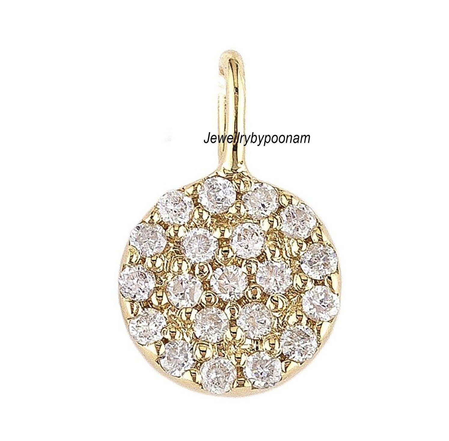 14k Gold Mini Diamond Circle Pendant: Sterling Silver Charm - Jewelry By Poonam | SKU: PJP- 14k Gold Mini Diamond Circle Pendant: Sterling Silver Charm - Jewelry By Poonam | SKU: PJP-