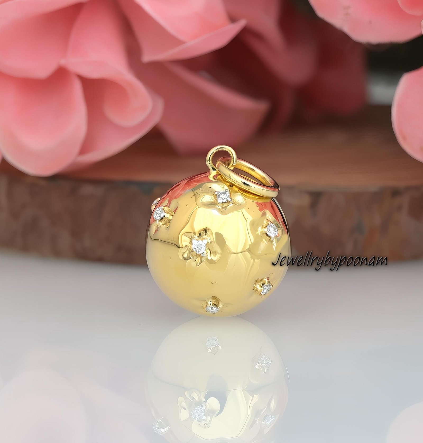 14k Gold Moissanite Ball Pendant: Sterling Silver Two-Tone (20MM) - Jewelry By Poonam | SKU: PJP4290-SLYGMN-20M 2/26 14k Gold Moissanite Ball Pendant: Sterling Silver Two-Tone (20MM) - Jewelry By Poonam | SKU: PJP4290-SLYGMN-20M 2/26