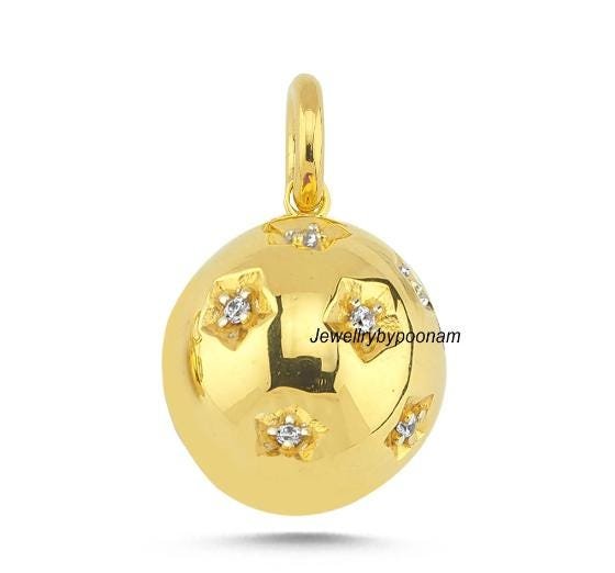 14k Gold Moissanite Ball Pendant: Sterling Silver Two-Tone (20MM) - View 2 - Jewelry By Poonam | SKU: PJP4290-SLYGMN-20M 2/2 14k Gold Moissanite Ball Pendant: Sterling Silver Two-Tone (20MM) - View 2 - Jewelry By Poonam | SKU: PJP4290-SLYGMN-20M 2/2