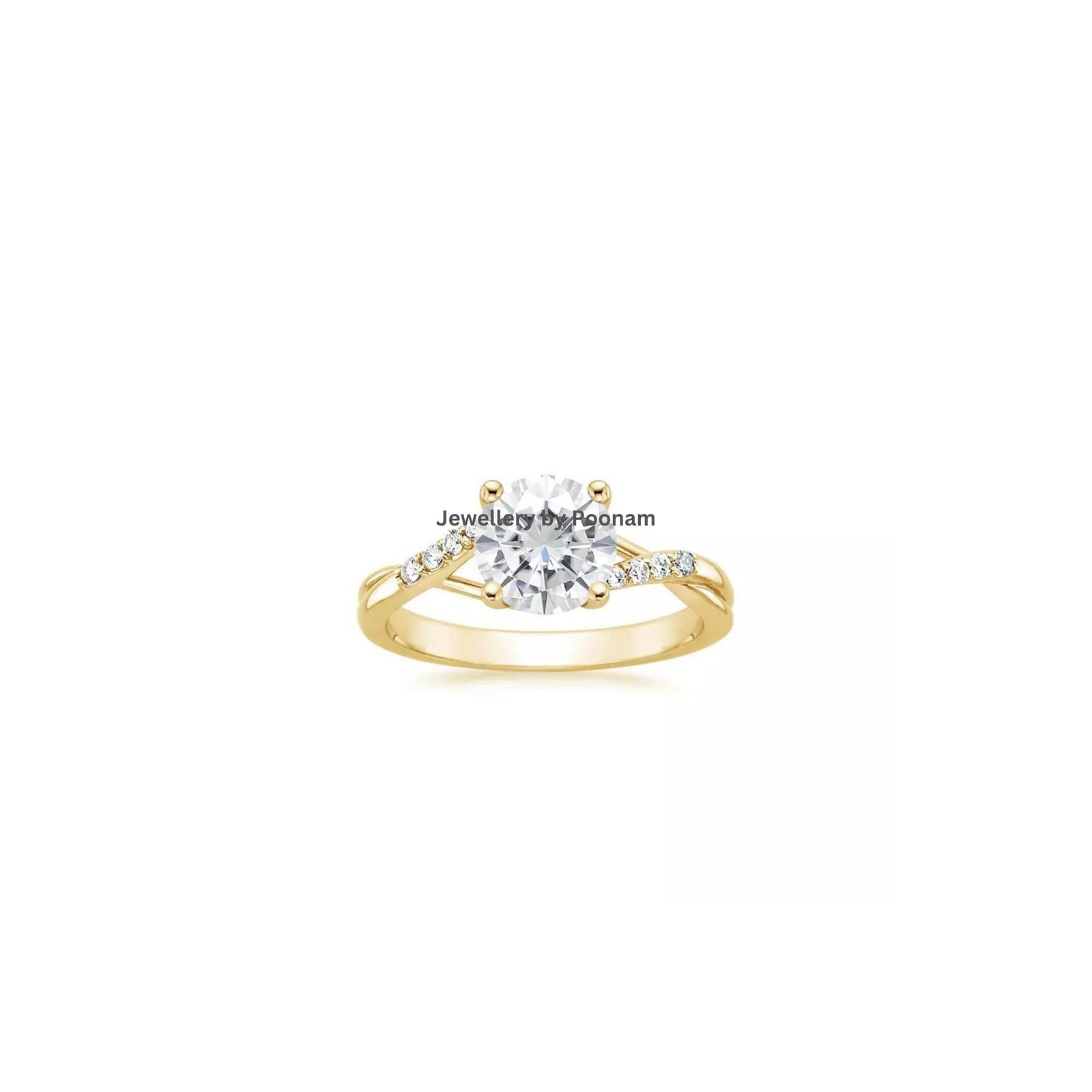14k Gold Moissanite Engagement Ring Set: Twisted Band, Silver Accents - Jewelry By Poonam | SKU: R-1015 14k Gold Moissanite Engagement Ring Set: Twisted Band, Silver Accents - Jewelry By Poonam | SKU: R-1015