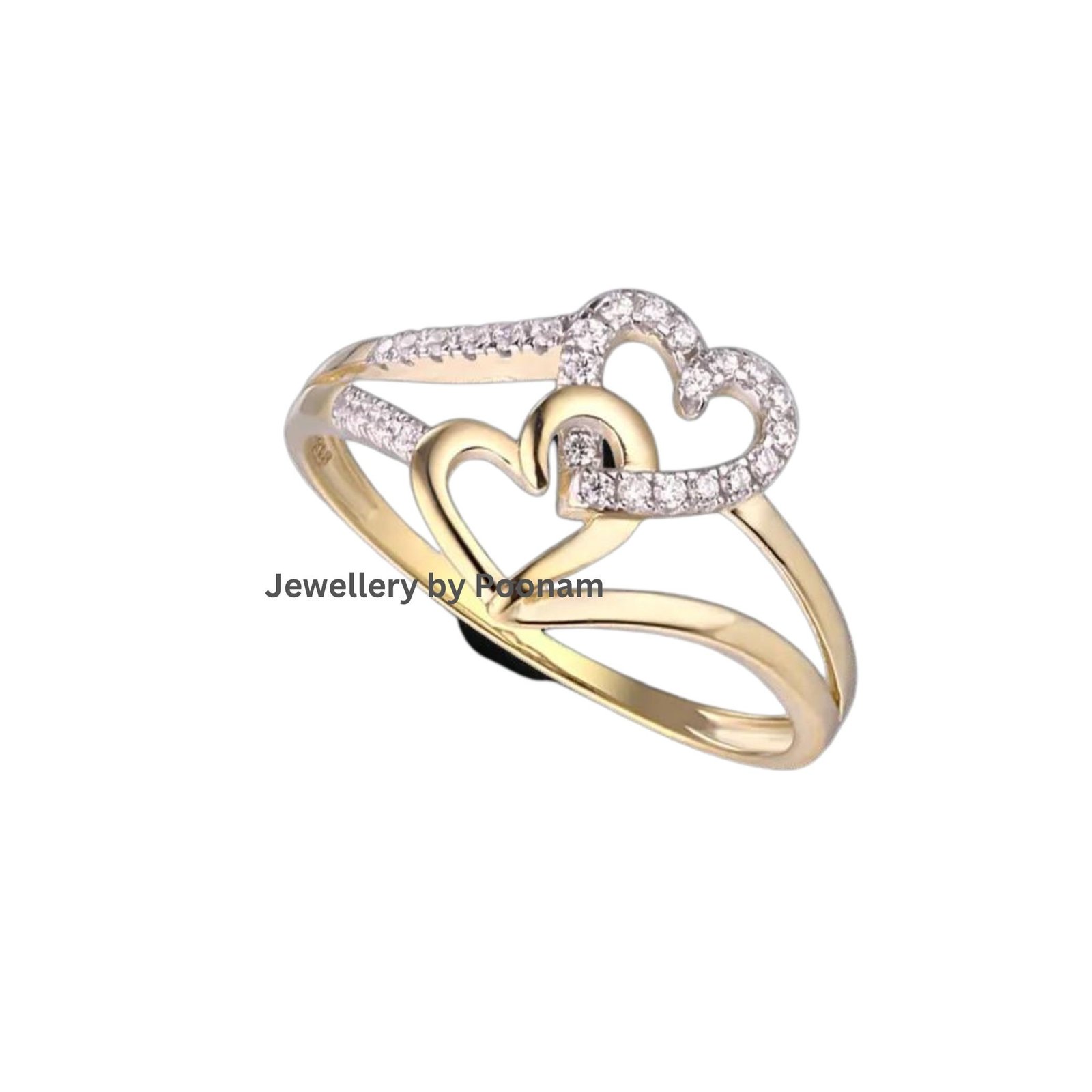 14K Gold Moissanite Heart Ring: Anniversary Wedding Jewelry - View 2 - Jewelry By Poonam | SKU: R-1059 14K Gold Moissanite Heart Ring: Anniversary Wedding Jewelry - View 2 - Jewelry By Poonam | SKU: R-1059