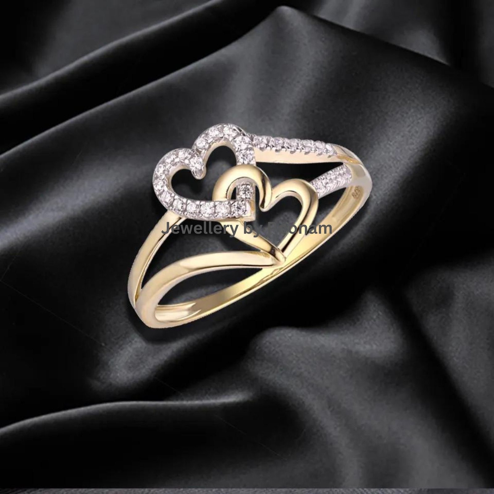 14K Gold Moissanite Heart Ring: Anniversary Wedding Jewelry - View 3 - Jewelry By Poonam | SKU: R-1059 14K Gold Moissanite Heart Ring: Anniversary Wedding Jewelry - View 3 - Jewelry By Poonam | SKU: R-1059