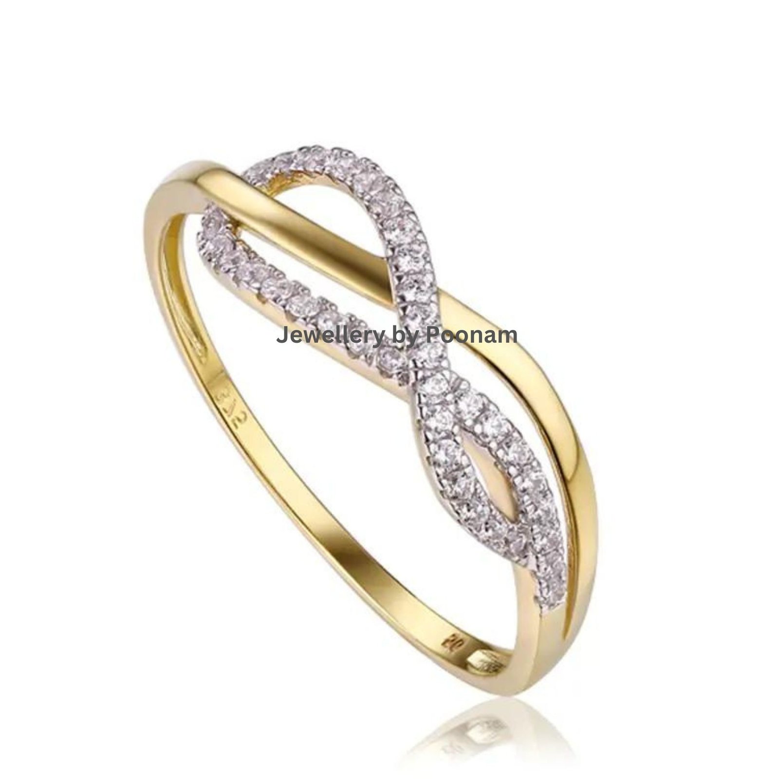 14k Gold Moissanite Infinity Ring: CZ Engagement Ring - Jewelry By Poonam | SKU: R-1058 14k Gold Moissanite Infinity Ring: CZ Engagement Ring - Jewelry By Poonam | SKU: R-1058