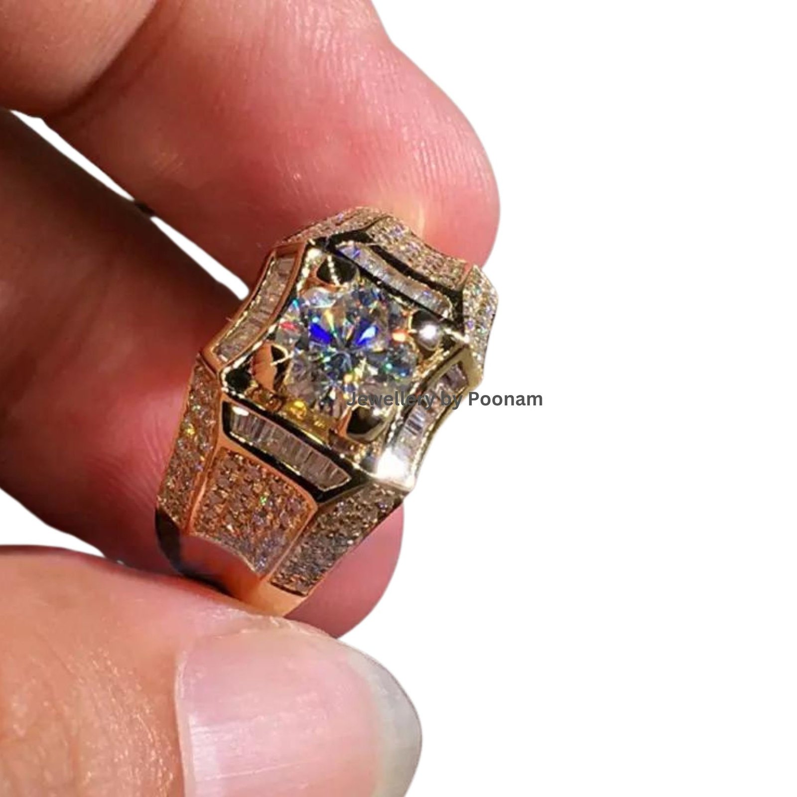 14k Gold Moissanite Ring: Statement Luxury Jewelry - Jewelry By Poonam | SKU: PJR2786-SLWGMN-US-8 14k Gold Moissanite Ring: Statement Luxury Jewelry - Jewelry By Poonam | SKU: PJR2786-SLWGMN-US-8