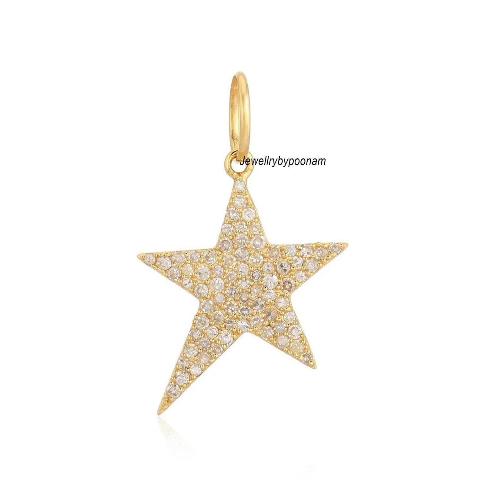 14k Gold Moissanite Star Pendant: Sterling Silver Charm - Jewelry By Poonam | SKU: PJP- 14k Gold Moissanite Star Pendant: Sterling Silver Charm - Jewelry By Poonam | SKU: PJP-