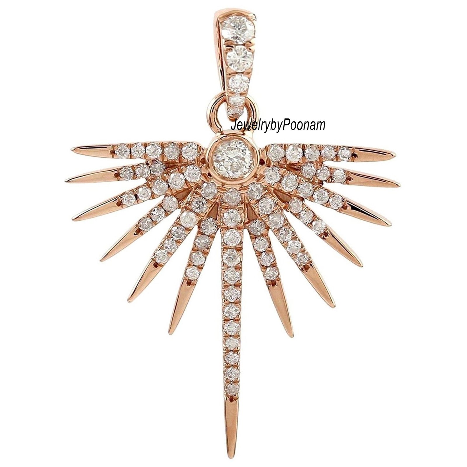 14k Gold Moissanite Starburst Pendant: Handmade Diamond Charm - Jewelry By Poonam | SKU: PJP- 14k Gold Moissanite Starburst Pendant: Handmade Diamond Charm - Jewelry By Poonam | SKU: PJP-