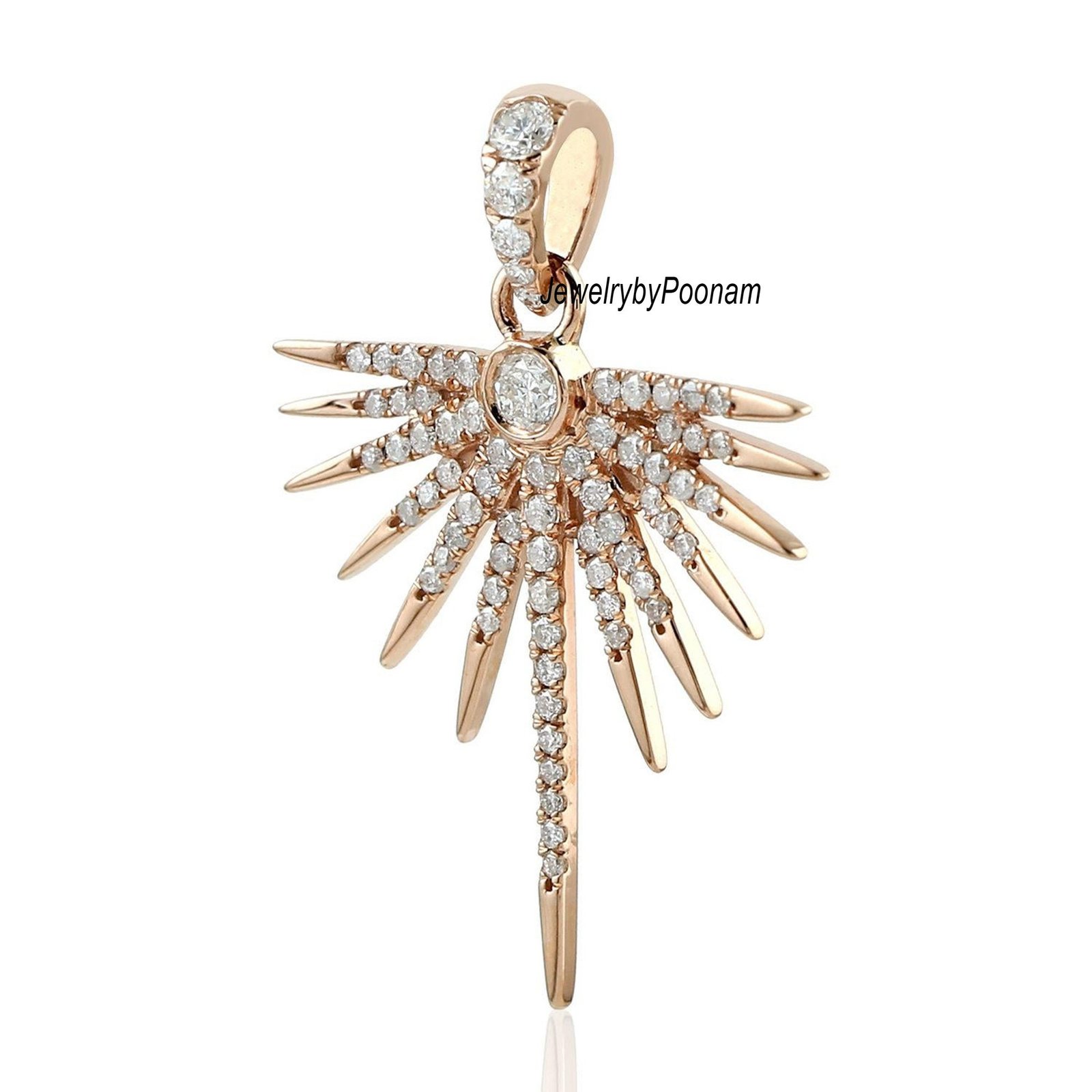 14k Gold Moissanite Starburst Pendant: Handmade Diamond Charm - View 3 - Jewelry By Poonam | SKU: PJP- 14k Gold Moissanite Starburst Pendant: Handmade Diamond Charm - View 3 - Jewelry By Poonam | SKU: PJP-