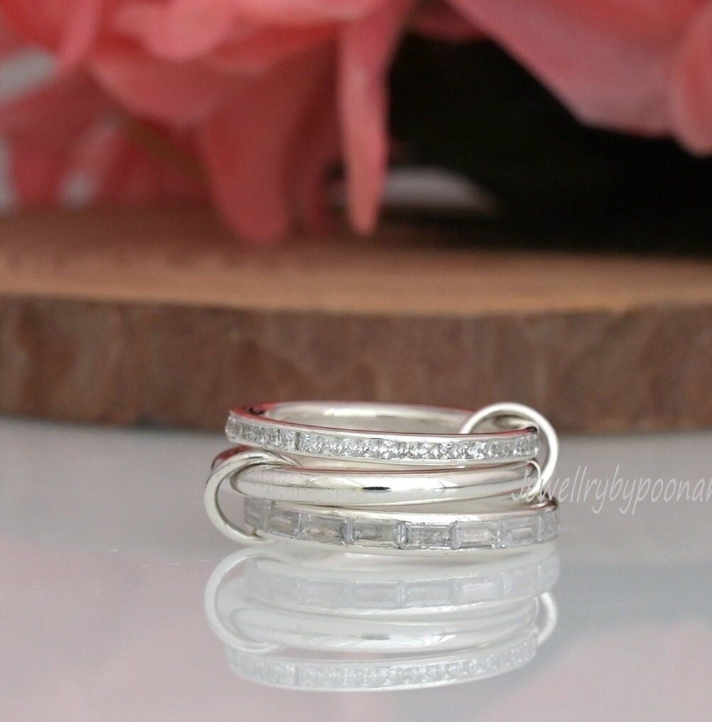 14k Gold-Plated Connector band Ring; Moissanite Baguette Multi-Link Band Ring - Jewelry By Poonam | SKU: PJR877- 2/2026 14k Gold-Plated Connector band Ring; Moissanite Baguette Multi-Link Band Ring - Jewelry By Poonam | SKU: PJR877- 2/2026