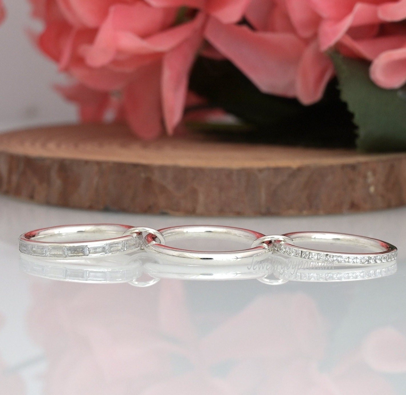 14k Gold-Plated Connector band Ring; Moissanite Baguette Multi-Link Band Ring - View 2 - Jewelry By Poonam | SKU: PJR877- 2/2 14k Gold-Plated Connector band Ring; Moissanite Baguette Multi-Link Band Ring - View 2 - Jewelry By Poonam | SKU: PJR877- 2/2
