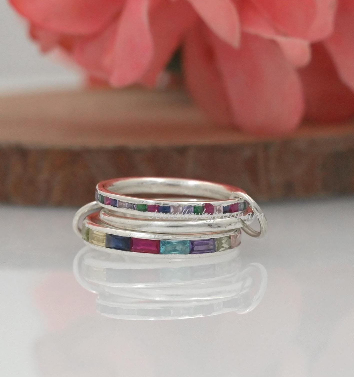 14k Gold-Plated Connector band Ring; Moissanite Baguette Multi-Link Band Ring - View 3 - Jewelry By Poonam | SKU: PJR877- 2/2 14k Gold-Plated Connector band Ring; Moissanite Baguette Multi-Link Band Ring - View 3 - Jewelry By Poonam | SKU: PJR877- 2/2