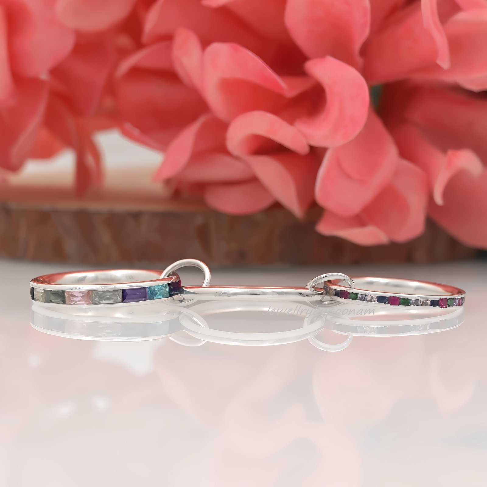 14k Gold-Plated Connector band Ring; Moissanite Baguette Multi-Link Band Ring - View 4 - Jewelry By Poonam | SKU: PJR877- 2/2 14k Gold-Plated Connector band Ring; Moissanite Baguette Multi-Link Band Ring - View 4 - Jewelry By Poonam | SKU: PJR877- 2/2