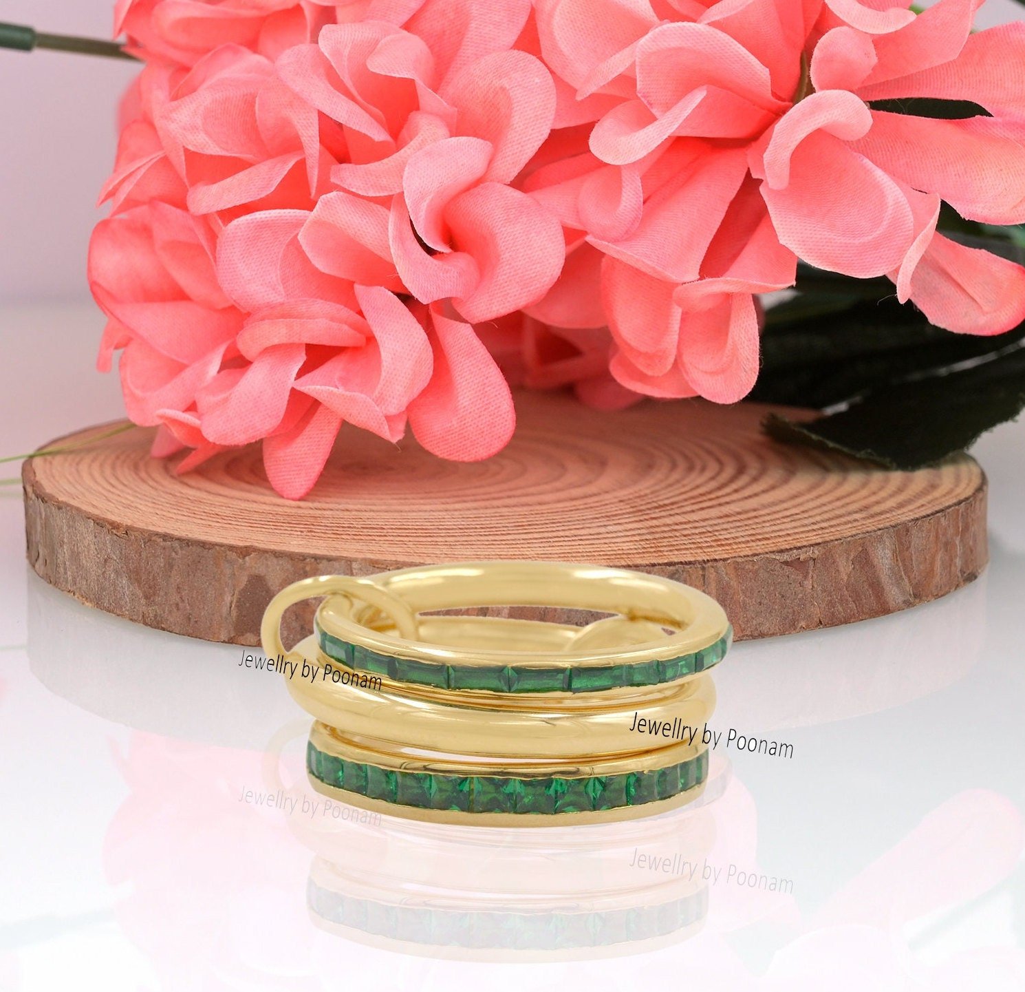 14k Gold-Plated Connector band Ring; Moissanite Baguette Multi-Link Band Ring - View 5 - Jewelry By Poonam | SKU: PJR877- 2/2 14k Gold-Plated Connector band Ring; Moissanite Baguette Multi-Link Band Ring - View 5 - Jewelry By Poonam | SKU: PJR877- 2/2