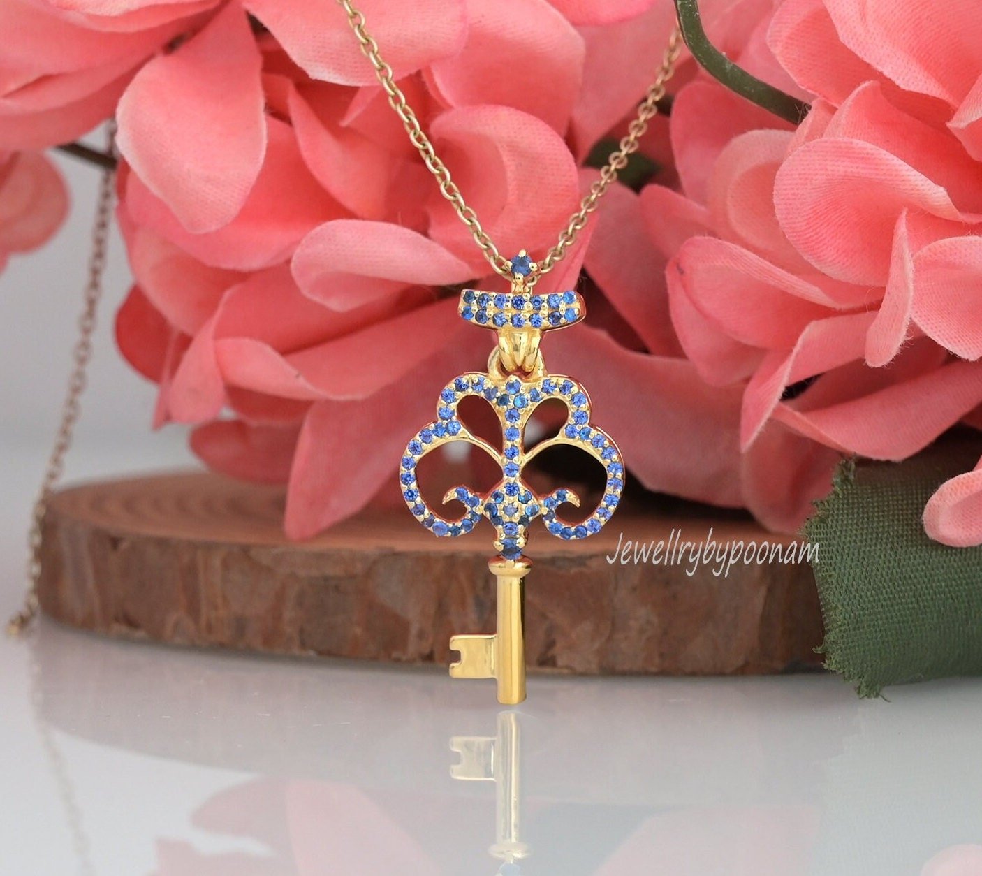 14k Gold Plated Crown Key Pendant: Sterling Silver CZ - Jewelry By Poonam | SKU: PJP3491-SLYGBSP-40MM 2/26 14k Gold Plated Crown Key Pendant: Sterling Silver CZ - Jewelry By Poonam | SKU: PJP3491-SLYGBSP-40MM 2/26