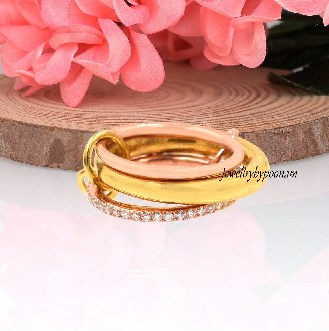 14k Gold-Plated Diamond-Connected Band Ring, Sterling Silver Two-Tone Eternity Ring - Jewelry By Poonam | SKU: PJR770- 2/2026 14k Gold-Plated Diamond-Connected Band Ring, Sterling Silver Two-Tone Eternity Ring - Jewelry By Poonam | SKU: PJR770- 2/2026