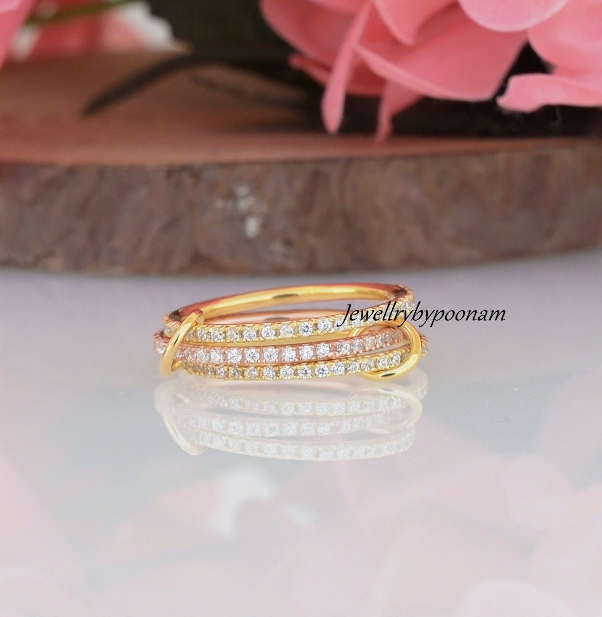 14K Gold-Plated Diamond Multi-Link Ring; Chunky Gold Connector Ring - Jewelry By Poonam | SKU: PJR2528-SLYGRGCZ-US-8 2/26 14K Gold-Plated Diamond Multi-Link Ring; Chunky Gold Connector Ring - Jewelry By Poonam | SKU: PJR2528-SLYGRGCZ-US-8 2/26