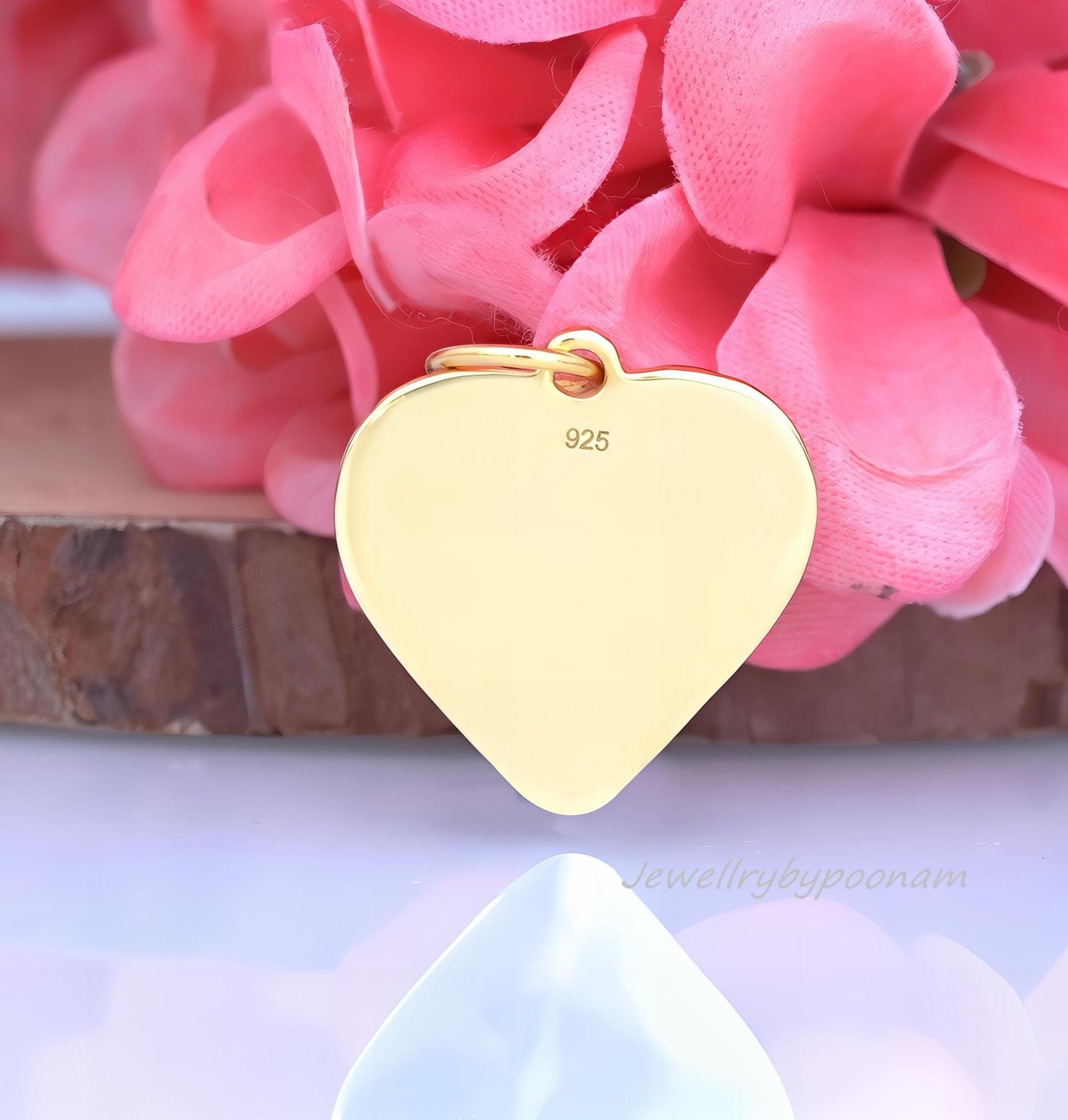 14k Gold Plated Fluted Heart Charm: Moissanite Diamond Pendant - View 2 - Jewelry By Poonam | SKU: PJP4421-SLYGMN-22M 2/26 14k Gold Plated Fluted Heart Charm: Moissanite Diamond Pendant - View 2 - Jewelry By Poonam | SKU: PJP4421-SLYGMN-22M 2/26