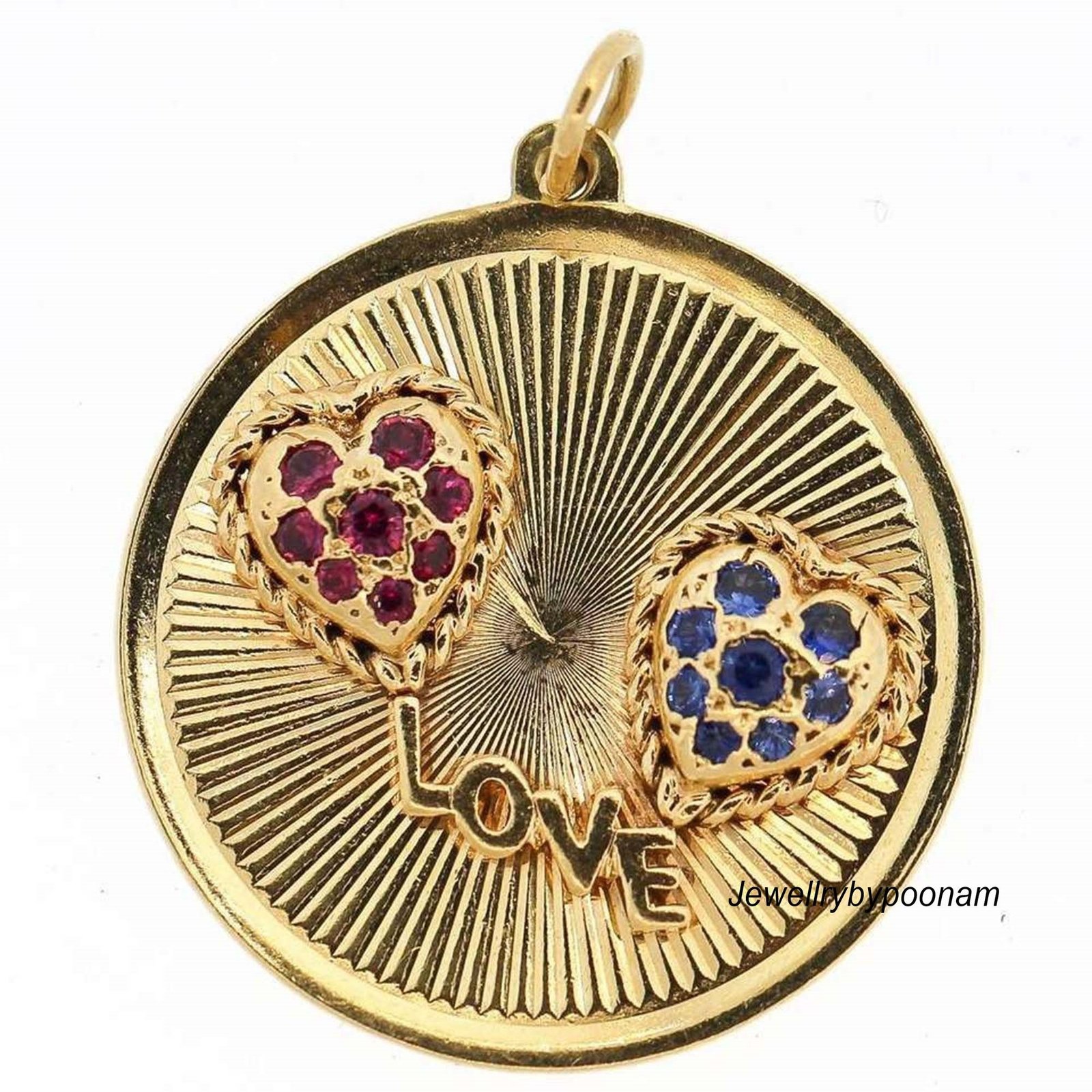 14k Gold Plated Heart Pendant: Ruby, Sapphire, CZ Diamond Charm (22 MM) - Jewelry By Poonam | SKU: PJP- 14k Gold Plated Heart Pendant: Ruby, Sapphire, CZ Diamond Charm (22 MM) - Jewelry By Poonam | SKU: PJP-