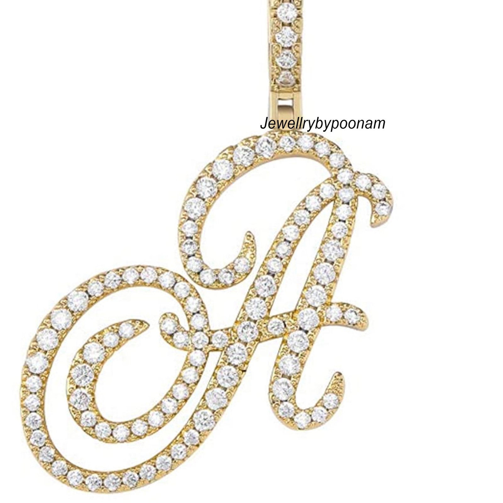 14k Gold Plated Moissanite Diamond Letter Pendant: Sterling Silver Charm - Jewelry By Poonam | SKU: PJP4835-SLRGMN-H-28M 2/26 14k Gold Plated Moissanite Diamond Letter Pendant: Sterling Silver Charm - Jewelry By Poonam | SKU: PJP4835-SLRGMN-H-28M 2/26