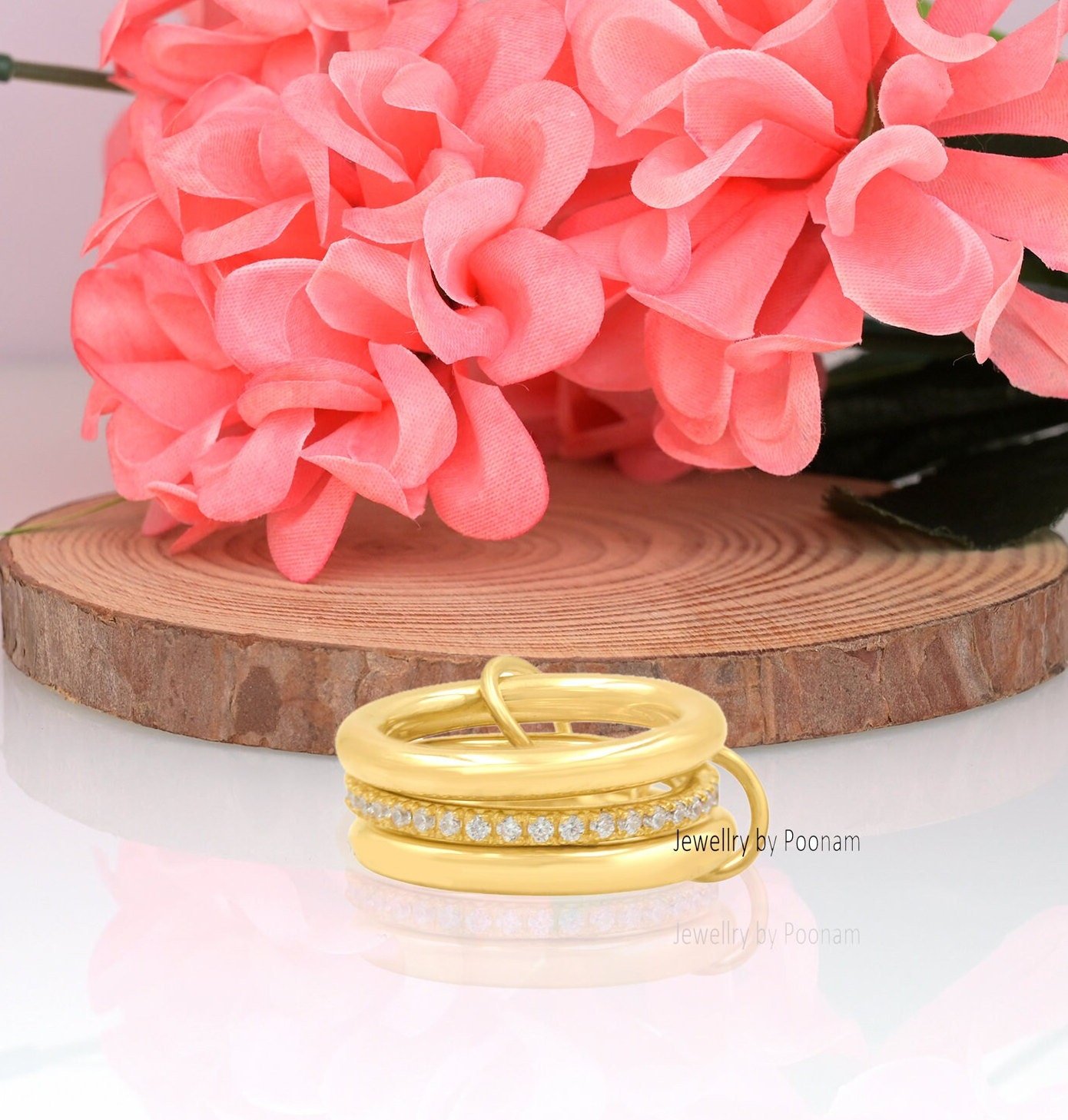 14K Gold-Plated Multi-Link Connected Ring; Chunky Gold Connector Band Ring - Jewelry By Poonam | SKU: PJR820- 2/26 14K Gold-Plated Multi-Link Connected Ring; Chunky Gold Connector Band Ring - Jewelry By Poonam | SKU: PJR820- 2/26