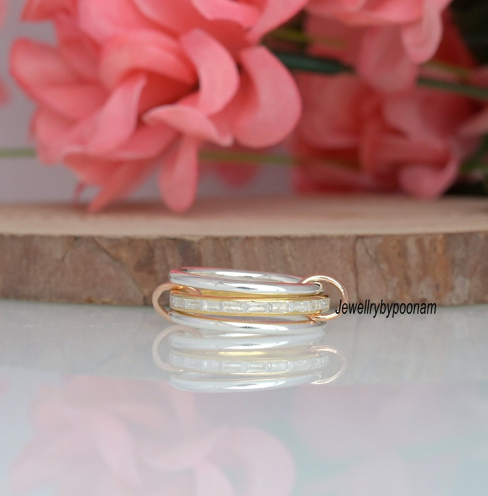 14k Gold-Plated Multi-Link Ring: 925 Sterling Silver White Topaz Interlocking Band Ring - Jewelry By Poonam | SKU: PJR1029-SL 14k Gold-Plated Multi-Link Ring: 925 Sterling Silver White Topaz Interlocking Band Ring - Jewelry By Poonam | SKU: PJR1029-SL
