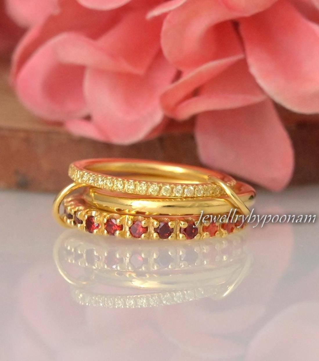 14k Gold-Plated Ombré Sapphire Ring: 925 Sterling Silver Multi-Linked Chunky Band Ring - Jewelry By Poonam | SKU: PJR3115-SLY 14k Gold-Plated Ombré Sapphire Ring: 925 Sterling Silver Multi-Linked Chunky Band Ring - Jewelry By Poonam | SKU: PJR3115-SLY