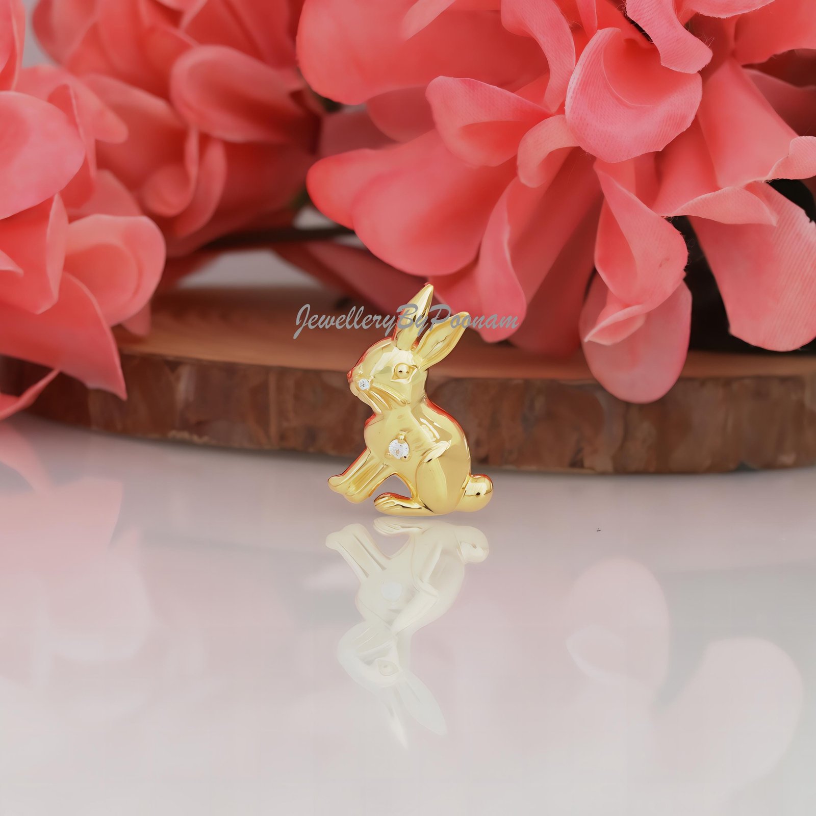 14k Gold Plated Sterling Silver Bunny Pendant: Moissanite Rabbit Charm - Jewelry By Poonam | SKU: PJP3489-SLYGCZ-25M 2/26 14k Gold Plated Sterling Silver Bunny Pendant: Moissanite Rabbit Charm - Jewelry By Poonam | SKU: PJP3489-SLYGCZ-25M 2/26