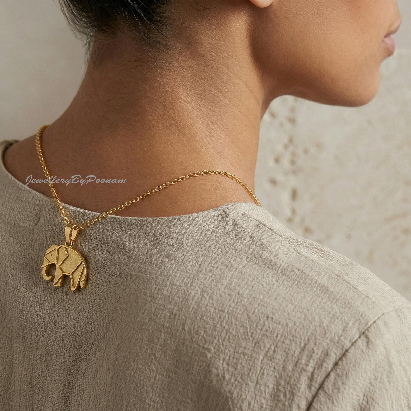 14k Gold-Plated Sterling Silver Elephant Pendant: Baby Animal Charm - View 2 - Jewelry By Poonam | SKU: PJP- 14k Gold-Plated Sterling Silver Elephant Pendant: Baby Animal Charm - View 2 - Jewelry By Poonam | SKU: PJP-