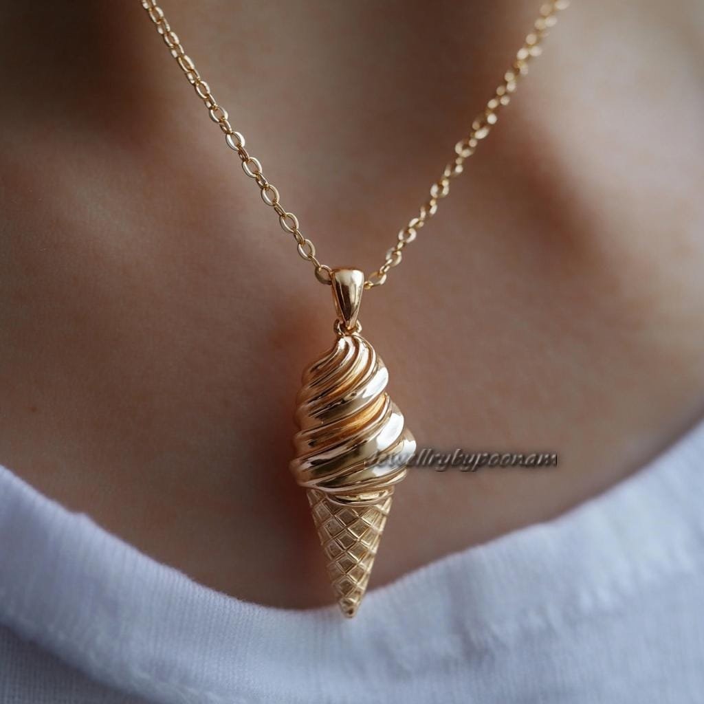 14K Gold Plated Sterling Silver Ice Cream Cone Charm Pendant - Jewelry By Poonam | SKU: PJP -SLYG- 14K Gold Plated Sterling Silver Ice Cream Cone Charm Pendant - Jewelry By Poonam | SKU: PJP -SLYG-