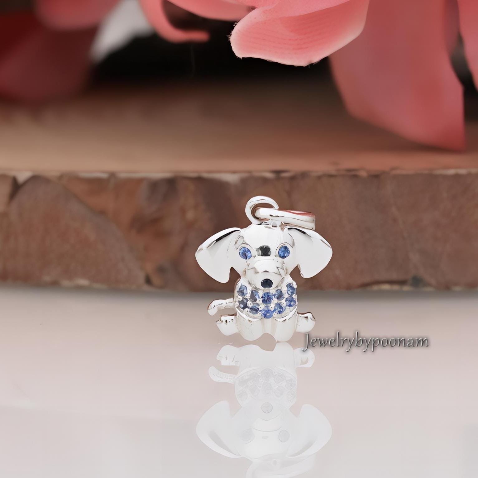 14K Gold Puppy Pendant: Diamond Accent Sterling Silver Charm - Jewelry By Poonam | SKU: PJP4250-SLNSBSPBS-15M 2/26 14K Gold Puppy Pendant: Diamond Accent Sterling Silver Charm - Jewelry By Poonam | SKU: PJP4250-SLNSBSPBS-15M 2/26