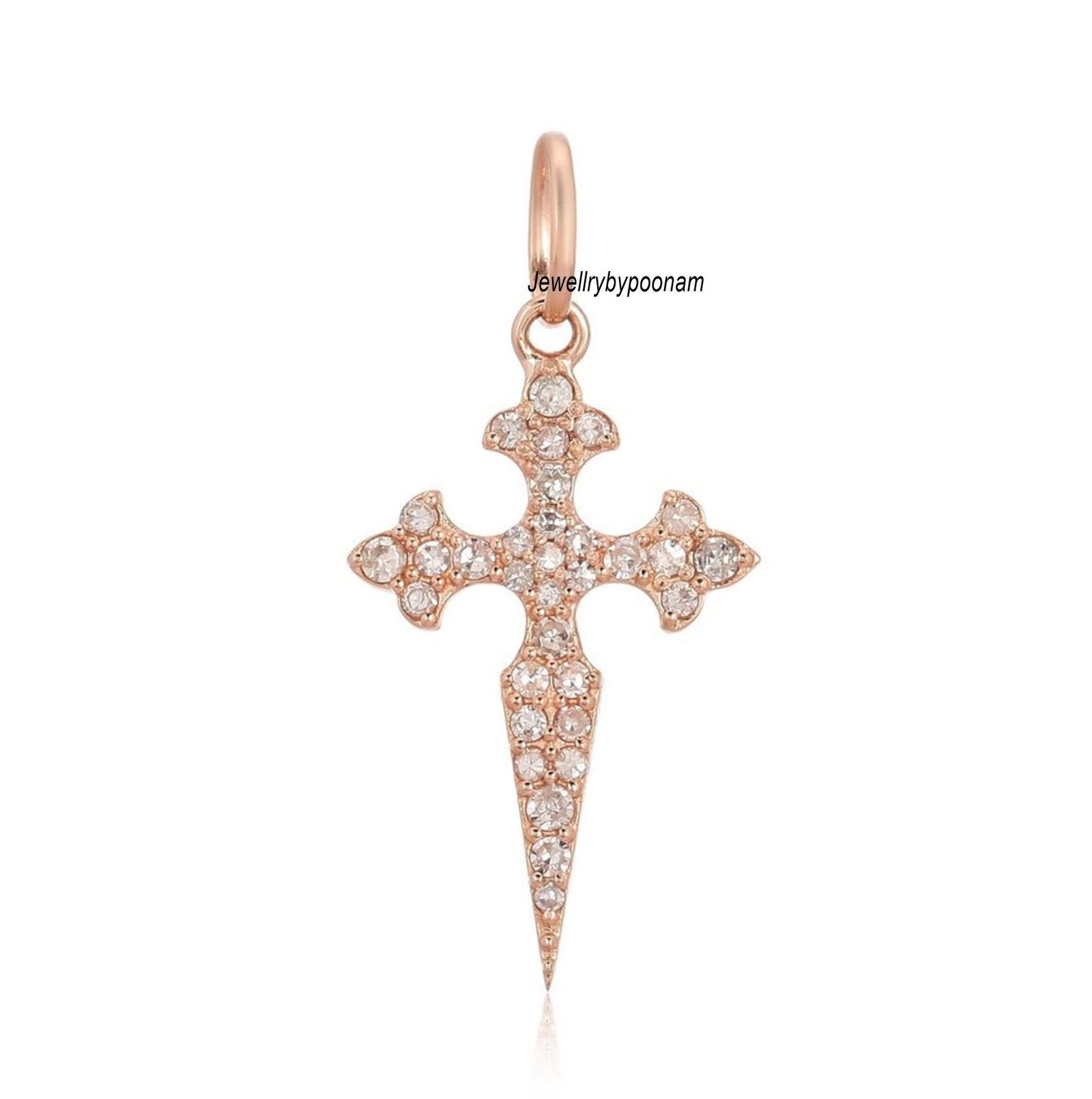 14k Gold Spike Cross Pendant: Moissanite Diamond, Sterling Silver Charm - View 2 - Jewelry By Poonam | SKU: PJP- 14k Gold Spike Cross Pendant: Moissanite Diamond, Sterling Silver Charm - View 2 - Jewelry By Poonam | SKU: PJP-