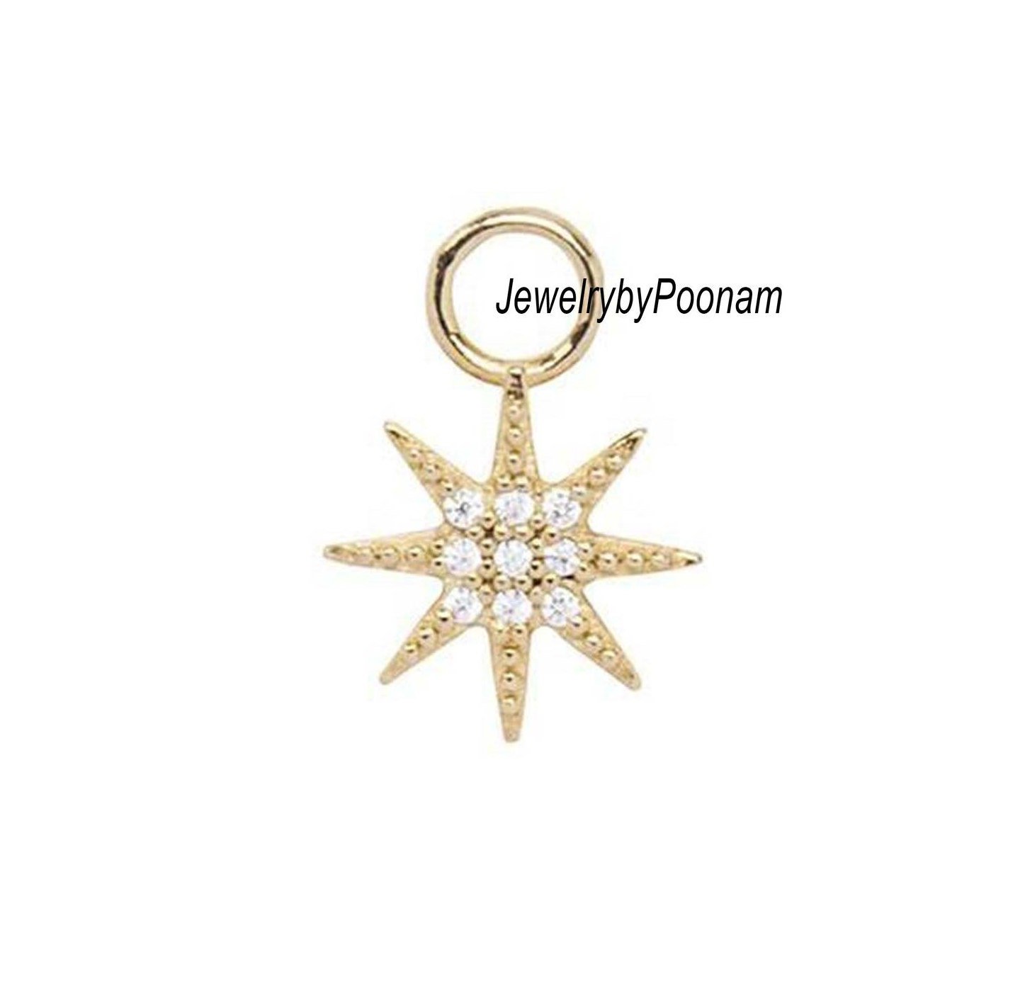 14K Gold Starburst Pendant: Moissanite Diamond Charm - Jewelry By Poonam | SKU: PJP- 14K Gold Starburst Pendant: Moissanite Diamond Charm - Jewelry By Poonam | SKU: PJP-