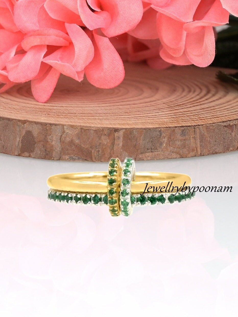 14K Gold & Sterling Silver Interlocking Ring: Two-Tone Multi-Link Band Connector Ring - Jewelry By Poonam | SKU: PJR2453-SLNS 14K Gold & Sterling Silver Interlocking Ring: Two-Tone Multi-Link Band Connector Ring - Jewelry By Poonam | SKU: PJR2453-SLNS
