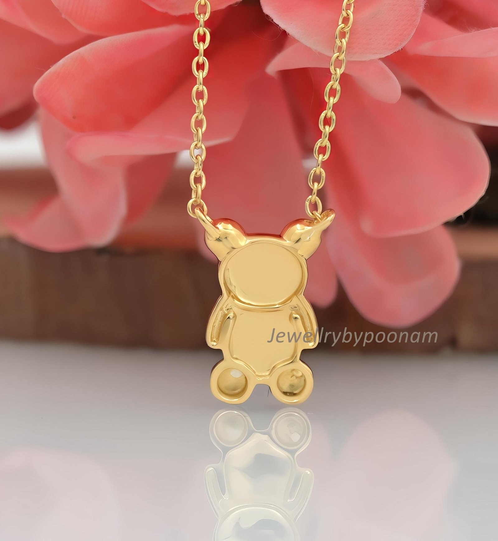 14K Gold Teddy Bear Necklace: Sterling Silver Charm Pendant - View 3 - Jewelry By Poonam | SKU: PJN1828-SLYGBSELBK-18I 14K Gold Teddy Bear Necklace: Sterling Silver Charm Pendant - View 3 - Jewelry By Poonam | SKU: PJN1828-SLYGBSELBK-18I