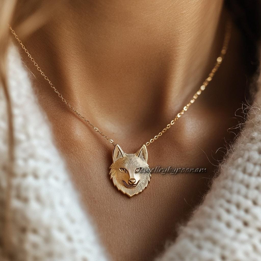 14K Gold Wolf Head Pendant Necklace - Sterling Silver Charm - View 2 - Jewelry By Poonam | SKU: PJN -SLYG-18I 14K Gold Wolf Head Pendant Necklace - Sterling Silver Charm - View 2 - Jewelry By Poonam | SKU: PJN -SLYG-18I