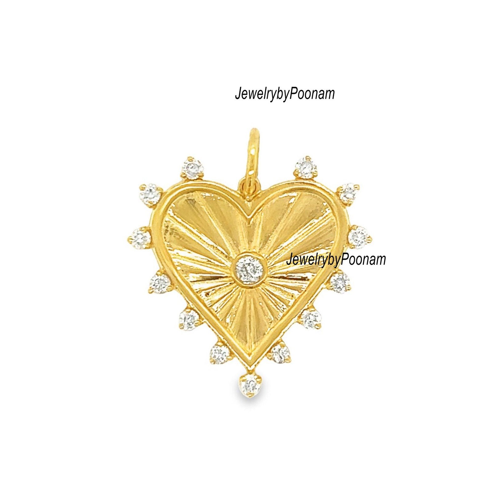 14k Solid Gold Fluted Heart Moissanite Pendant (30MM) - Jewelry By Poonam | SKU: PJP- 14k Solid Gold Fluted Heart Moissanite Pendant (30MM) - Jewelry By Poonam | SKU: PJP-