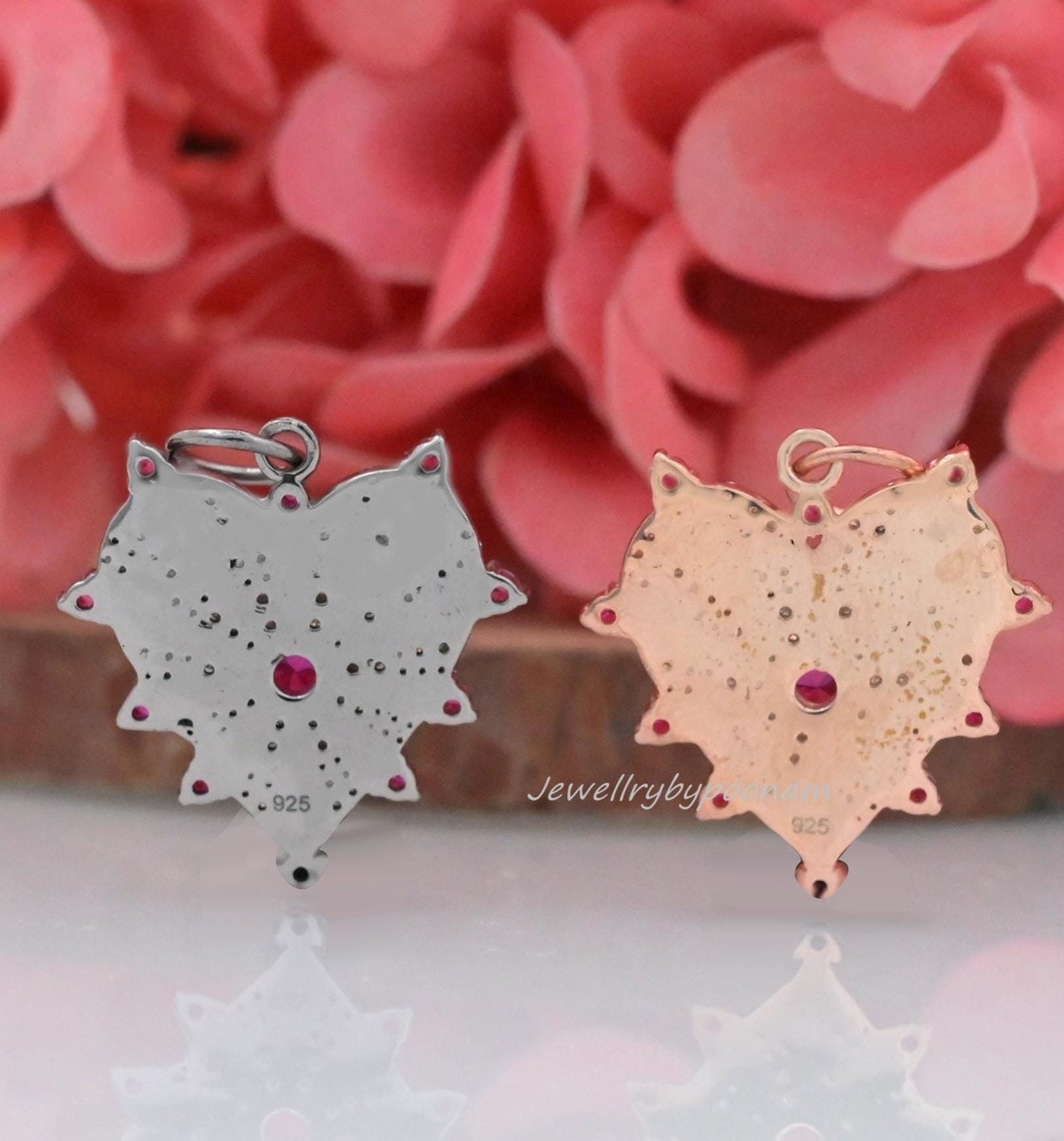14k Solid Gold Heart Pendant: Diamond, Ruby Charm Jewelry - View 2 - Jewelry By Poonam | SKU: PJp2461-SLYGRUMN-30M 2/26 14k Solid Gold Heart Pendant: Diamond, Ruby Charm Jewelry - View 2 - Jewelry By Poonam | SKU: PJp2461-SLYGRUMN-30M 2/26