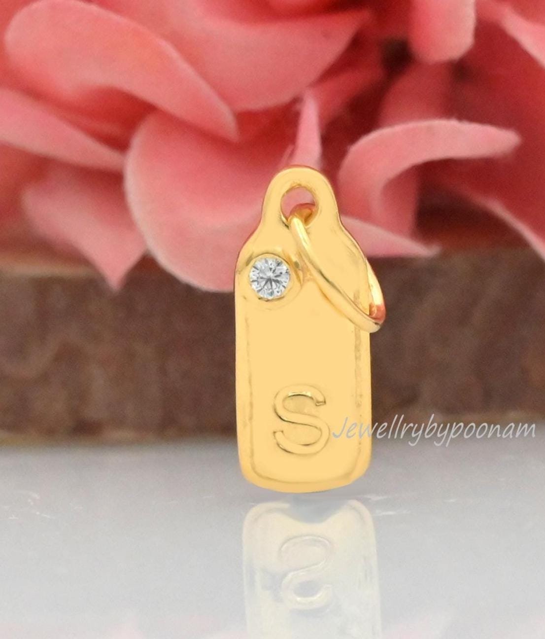 14k Solid Gold Initial Diamond Charm Pendant - A to Z - Jewelry By Poonam | SKU: PJP4632-SLYGCZ-S-25M 2/26 14k Solid Gold Initial Diamond Charm Pendant - A to Z - Jewelry By Poonam | SKU: PJP4632-SLYGCZ-S-25M 2/26