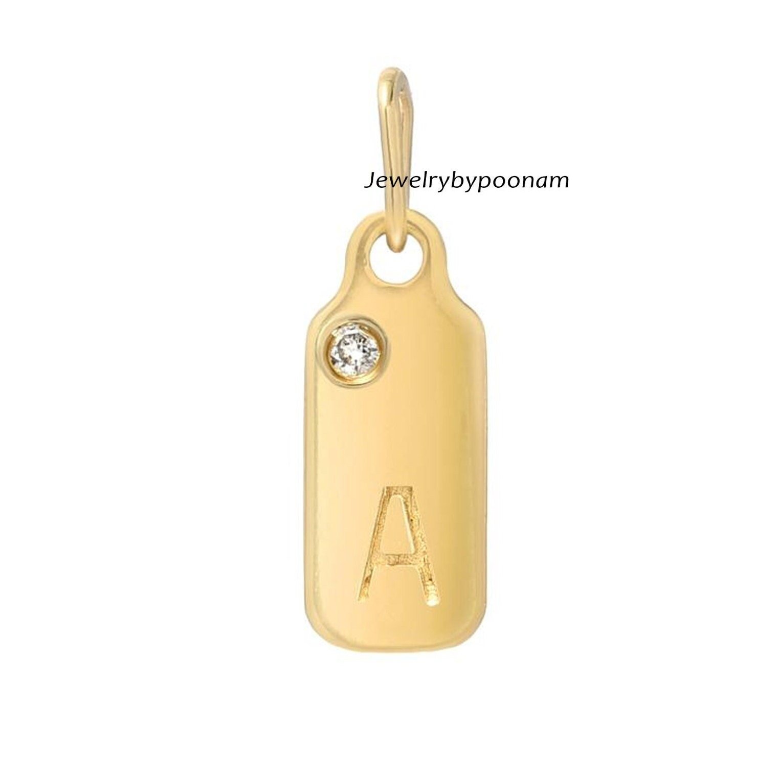 14k Solid Gold Initial Diamond Charm Pendant - A to Z - View 3 - Jewelry By Poonam | SKU: PJP4632-SLYGCZ-S-25M 2/26 14k Solid Gold Initial Diamond Charm Pendant - A to Z - View 3 - Jewelry By Poonam | SKU: PJP4632-SLYGCZ-S-25M 2/26