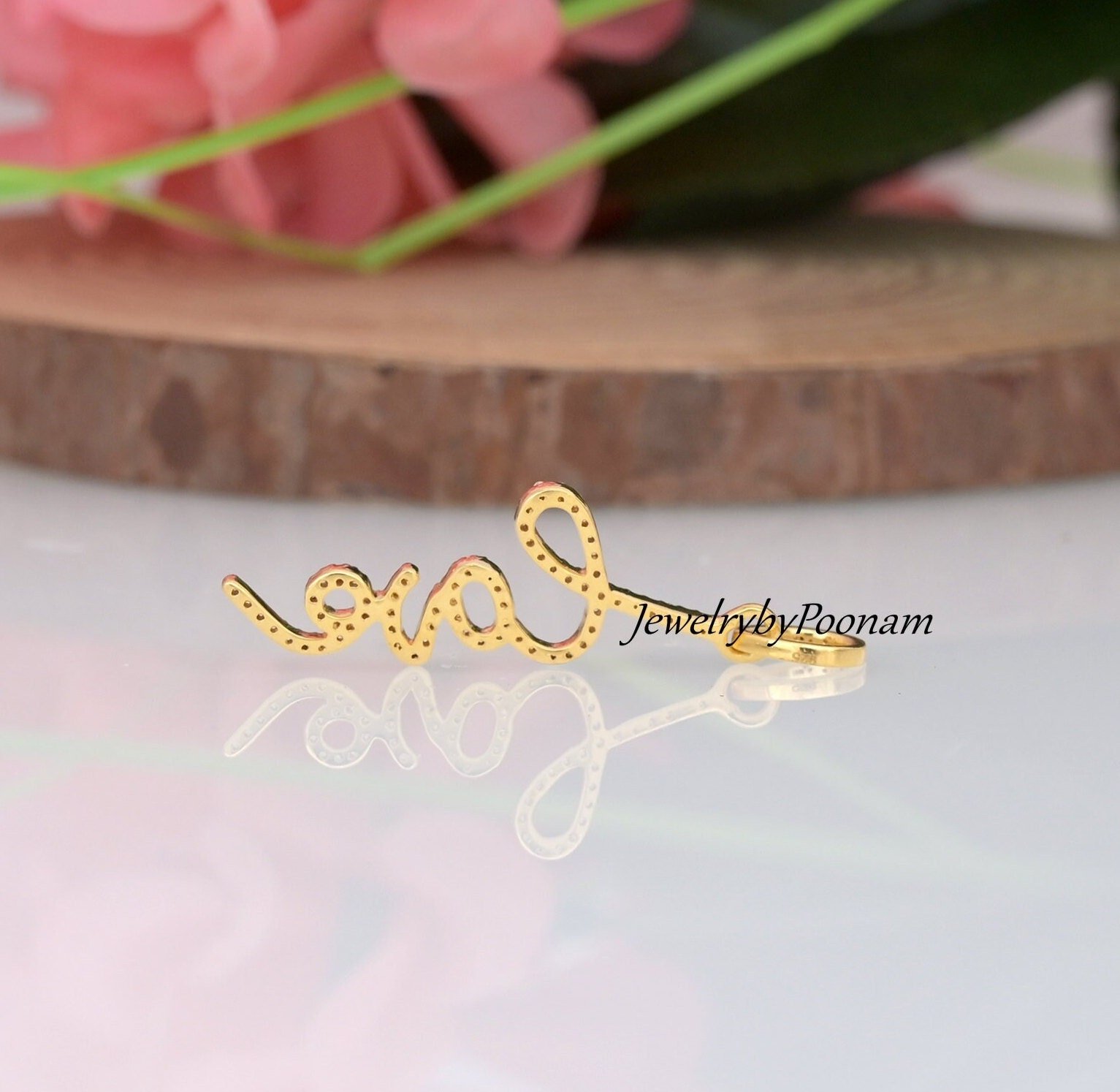 14k Solid Gold LOVE Diamond Pendant: Cursive love Pendant CZ Charm - View 2 - Jewelry By Poonam | SKU: PJP3291-SLYGCZ-40M 2/2 14k Solid Gold LOVE Diamond Pendant: Cursive love Pendant CZ Charm - View 2 - Jewelry By Poonam | SKU: PJP3291-SLYGCZ-40M 2/2