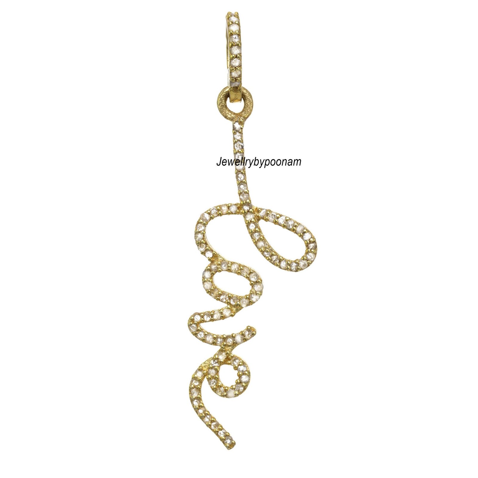 14k Solid Gold LOVE Diamond Pendant: Cursive love Pendant CZ Charm - View 3 - Jewelry By Poonam | SKU: PJP3291-SLYGCZ-40M 2/2 14k Solid Gold LOVE Diamond Pendant: Cursive love Pendant CZ Charm - View 3 - Jewelry By Poonam | SKU: PJP3291-SLYGCZ-40M 2/2