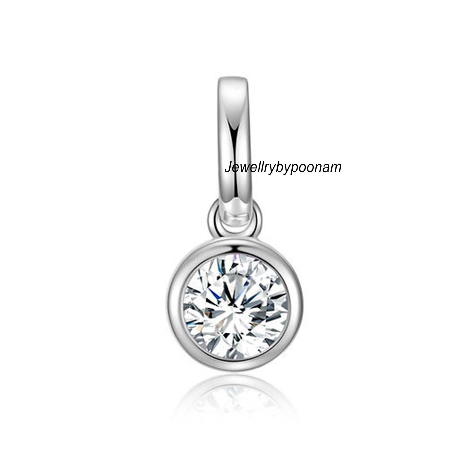 14k Solid Gold Mini Bezel Pendant: Round Moissanite Charm (12 MM) - View 2 - Jewelry By Poonam | SKU: PJP- 14k Solid Gold Mini Bezel Pendant: Round Moissanite Charm (12 MM) - View 2 - Jewelry By Poonam | SKU: PJP-