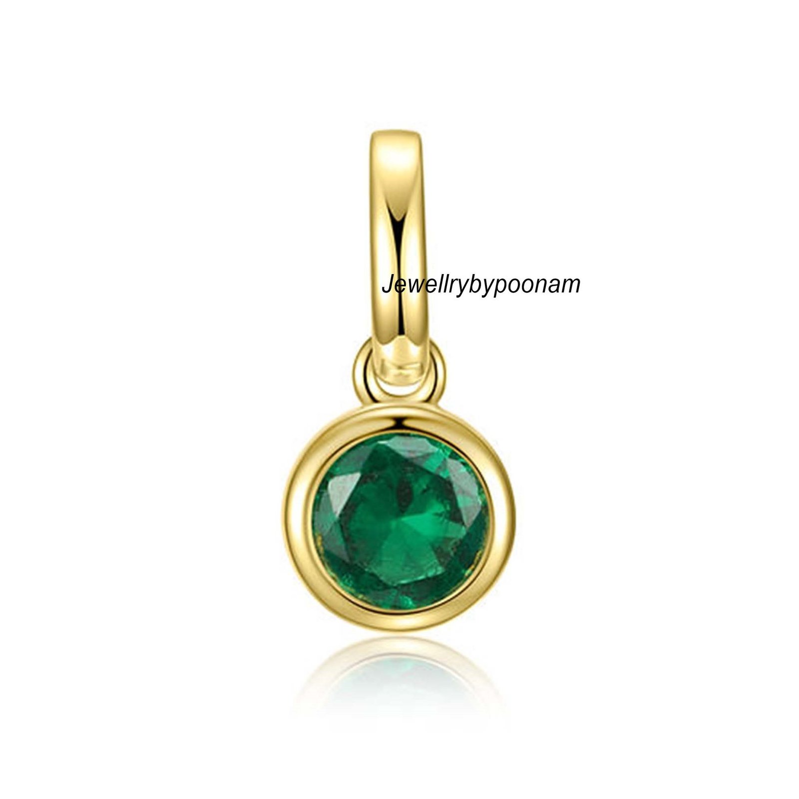 14k Solid Gold Mini Bezel Pendant: Round Moissanite Charm (12 MM) - View 3 - Jewelry By Poonam | SKU: PJP- 14k Solid Gold Mini Bezel Pendant: Round Moissanite Charm (12 MM) - View 3 - Jewelry By Poonam | SKU: PJP-