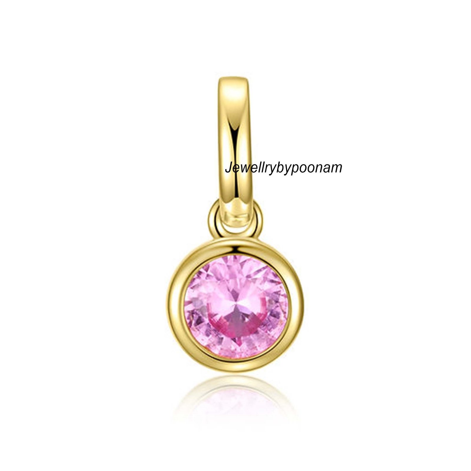 14k Solid Gold Mini Bezel Pendant: Round Moissanite Charm (12 MM) - View 5 - Jewelry By Poonam | SKU: PJP- 14k Solid Gold Mini Bezel Pendant: Round Moissanite Charm (12 MM) - View 5 - Jewelry By Poonam | SKU: PJP-