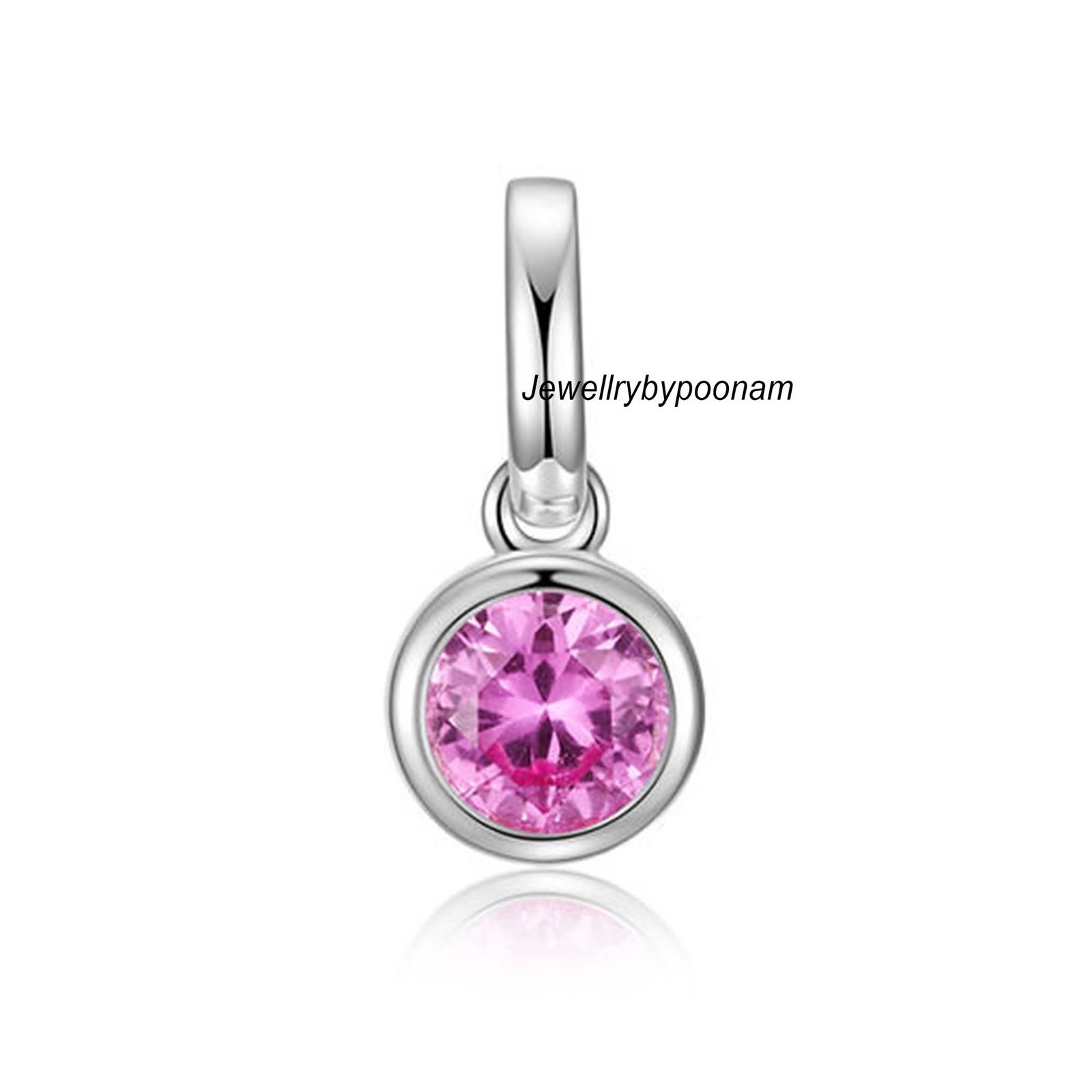14k Solid Gold Mini Bezel Pendant: Round Moissanite Charm (12 MM) - View 6 - Jewelry By Poonam | SKU: PJP- 14k Solid Gold Mini Bezel Pendant: Round Moissanite Charm (12 MM) - View 6 - Jewelry By Poonam | SKU: PJP-